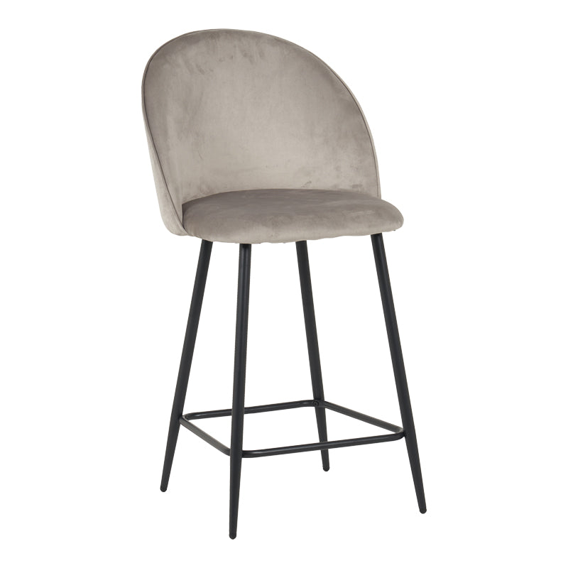 Бар стол със средна височина PERCH  кадифен, в сиво с черни метални крака 50x43x99см