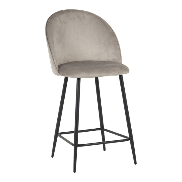 Бар стол със средна височина PERCH  кадифен, в сиво с черни метални крака 50x43x99см