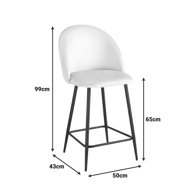 Бар стол PERCH със средна височина  кадифе кремаво-черни метални крака 50x43x99см