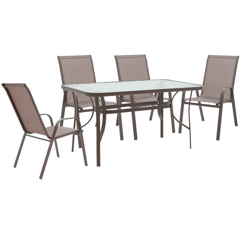 Градински комплект ENSURE-CALAN 5бр метал-стъкло кафяв с маса 140x80x70см