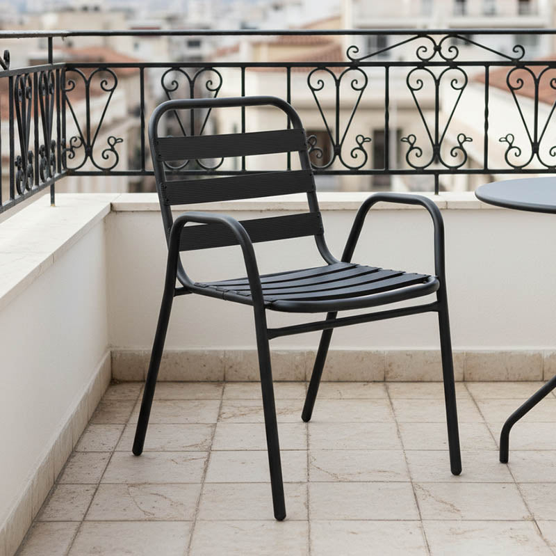 Стол Sussie стек черен метал с алуминиеви ламели 45x62x76см