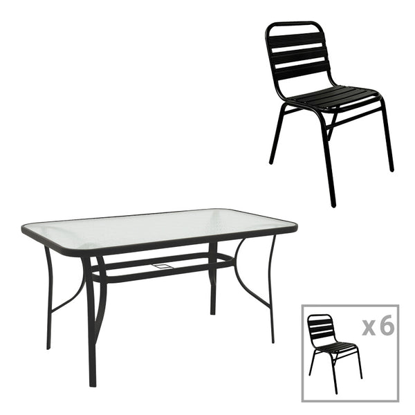 Трапезен комплект SUSSIE-ENSURE  7бр метал-стъкло в черен цвят 140x80x70см