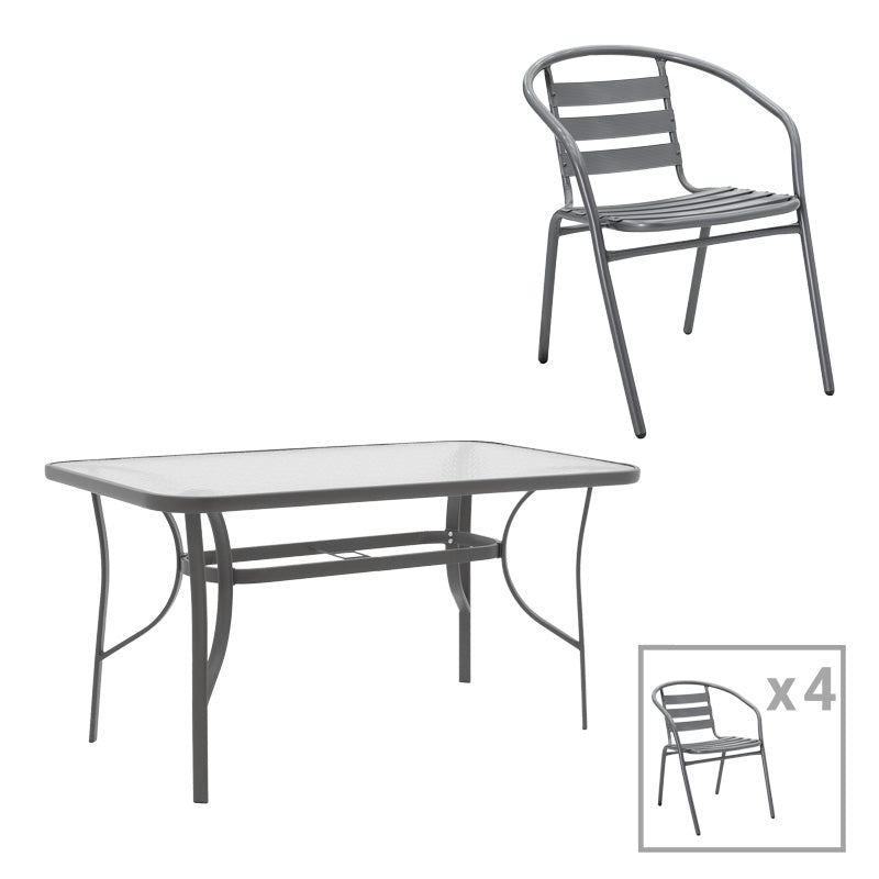 Трапезен комплект ENSURE-TADE 5бр  метал-стъкло тъмно сиво 120x70x70см