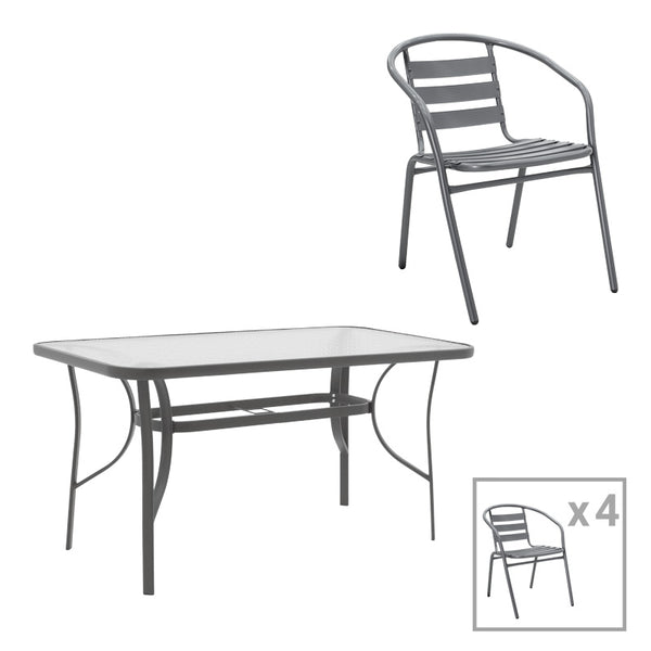 Трапезен комплект ENSURE-TADE 5бр  метал-стъкло тъмно сиво 120x70x70см
