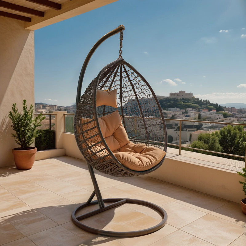 Zafer висяща люлка от метал-pp кафяво-възглавница бежово 106x103x200cm