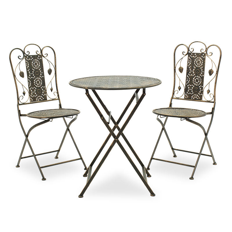Трапезарен градински комплект 3 бр в цвят мед античен метал с маса ф 60см