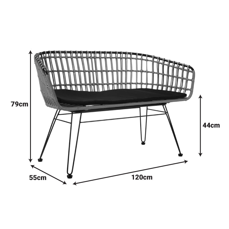 Диван 2 места  Naoki метал черен-пе естествен 120x55x79см