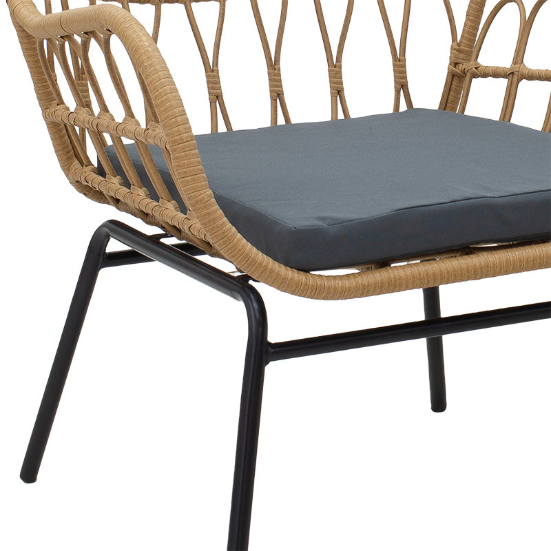 Фотьойл Naoki метал черен-пе естествен-възглавница сиво