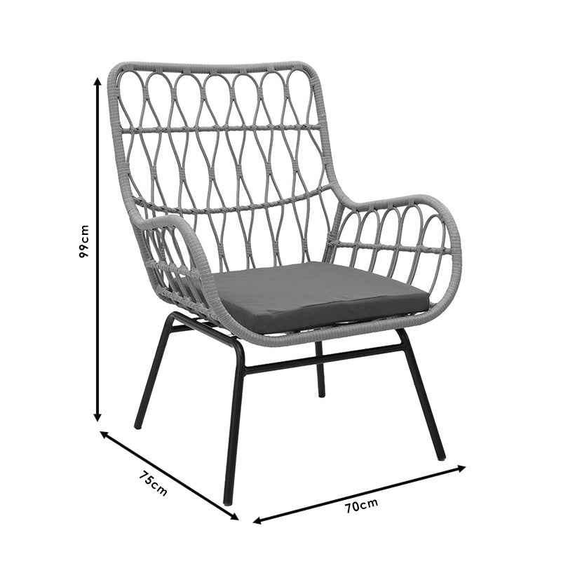 Фотьойл Naoki метал черен-пе естествен-възглавница сиво