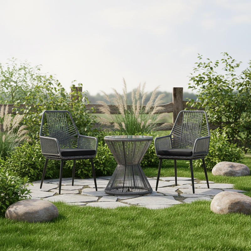 Маса Mabil стъкло  -pe ратанв сив цвят d50x55см