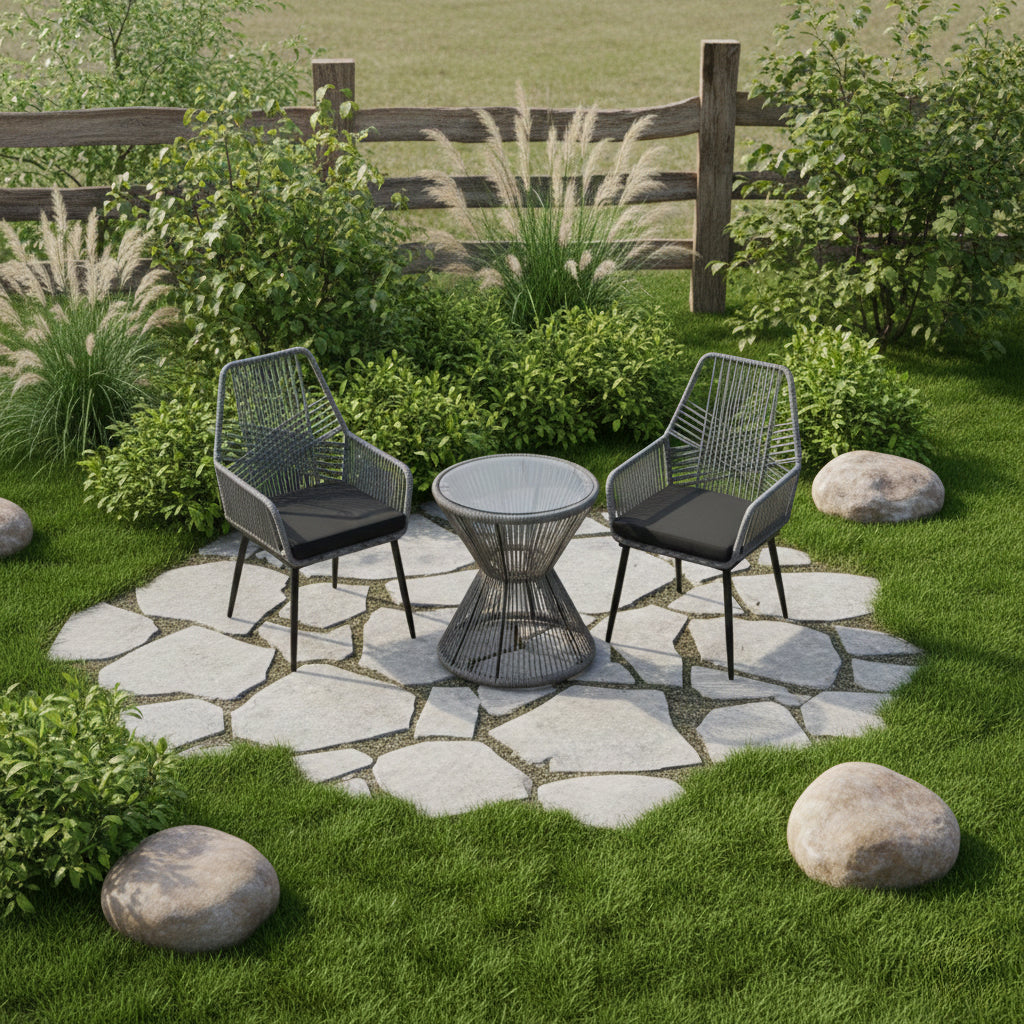 Маса Mabil стъкло  -pe ратанв сив цвят d50x55см