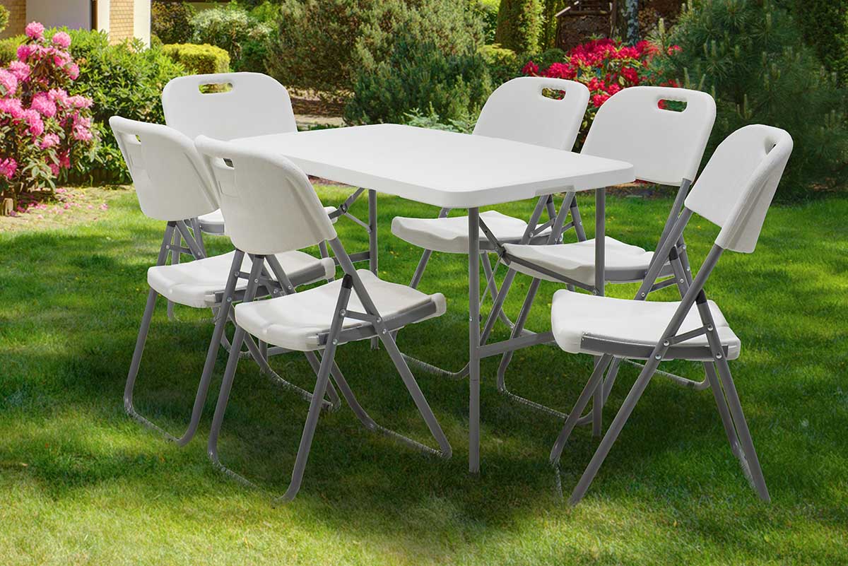 Сгъваема маса-куфар за кетъринг Rodeo с метална рамка, цвят бял, 122x60x74см