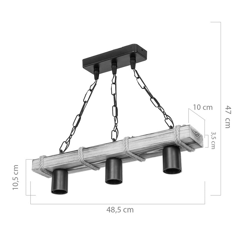Плафон PWL-1027 Ε27 метал черен-натурален 48.5x10x47cm