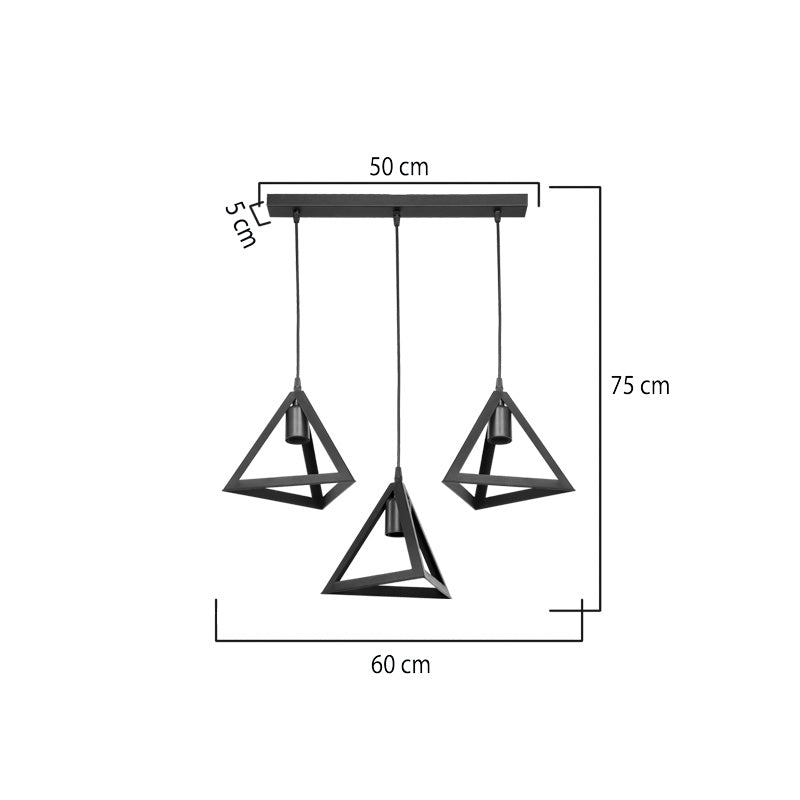 Плафон Lich pp с три лампи в черен абажур 60x24x75см