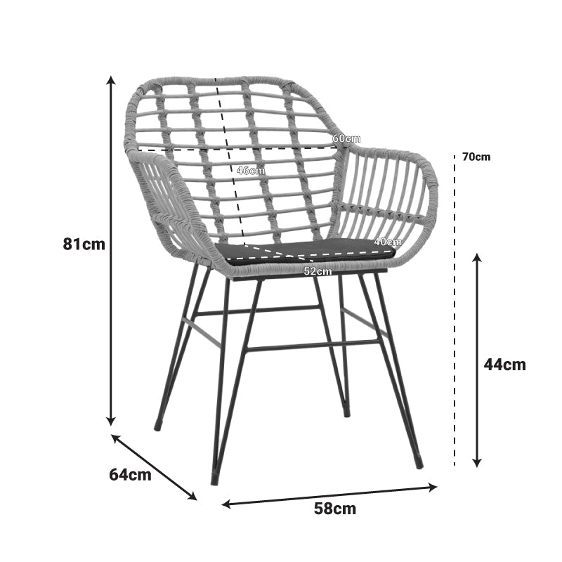 Стол  ратан NAOKI  58x64x81/  метален крак