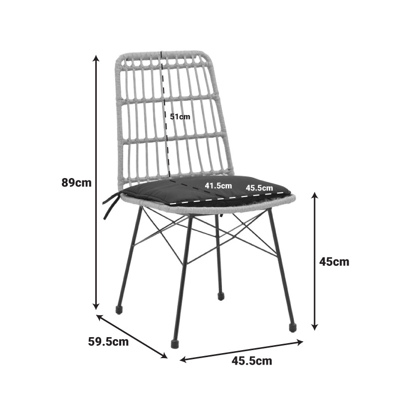 Ратанов стол Naoki в естествен нюанс с черна възглавница и черен метален крак 45x60x83см