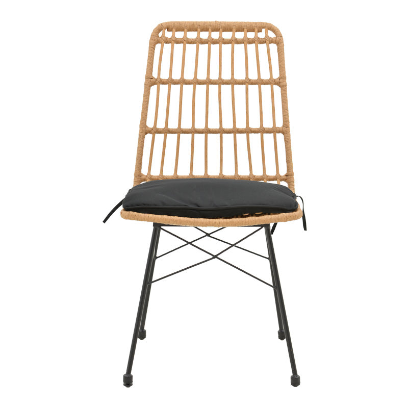 Ратанов стол Naoki в естествен нюанс с черна възглавница и черен метален крак 45x60x83см