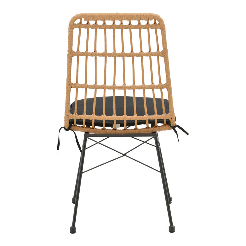 Ратанов стол Naoki в естествен нюанс с черна възглавница и черен метален крак 45x60x83см