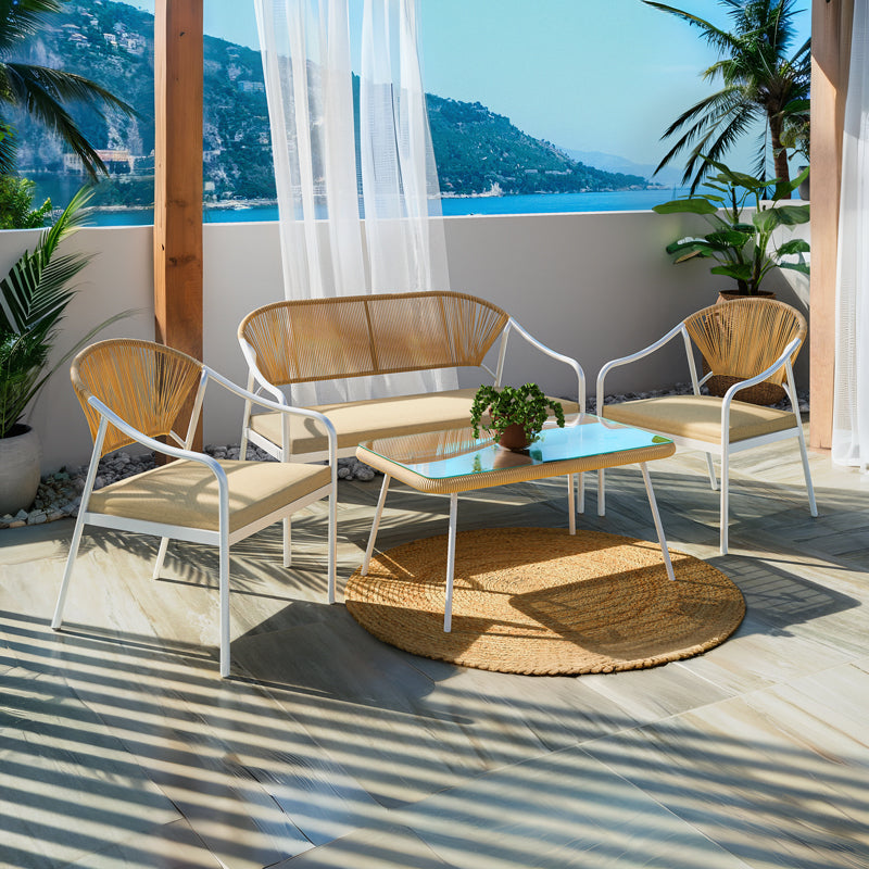 Комплект Lounge Bonanza 4бр бежов ратан-алуминий бял