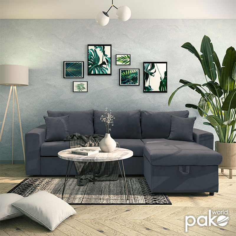 Ъглов диван двулицев LIilian плат антрацит 225x148x81см