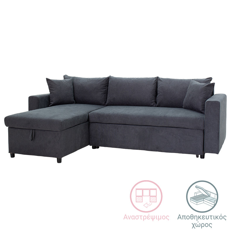 Ъглов диван двулицев LIilian плат антрацит 225x148x81см
