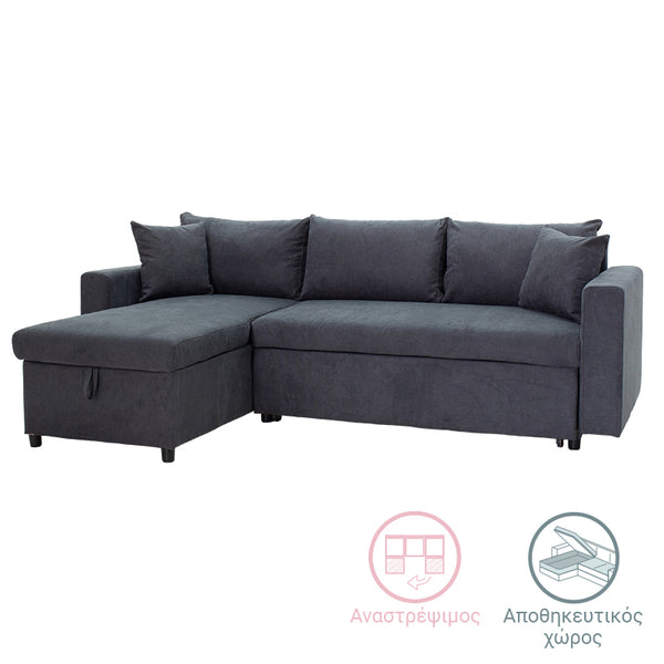 Ъглов диван двулицев LIilian плат антрацит 225x148x81см