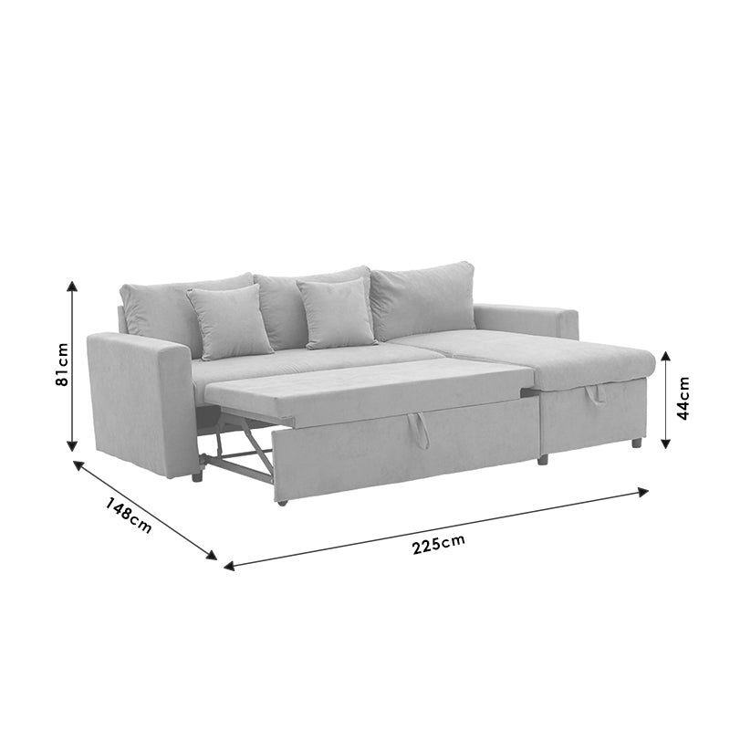 Ъглов диван двулицев Llilian плат сив 225x148x81см