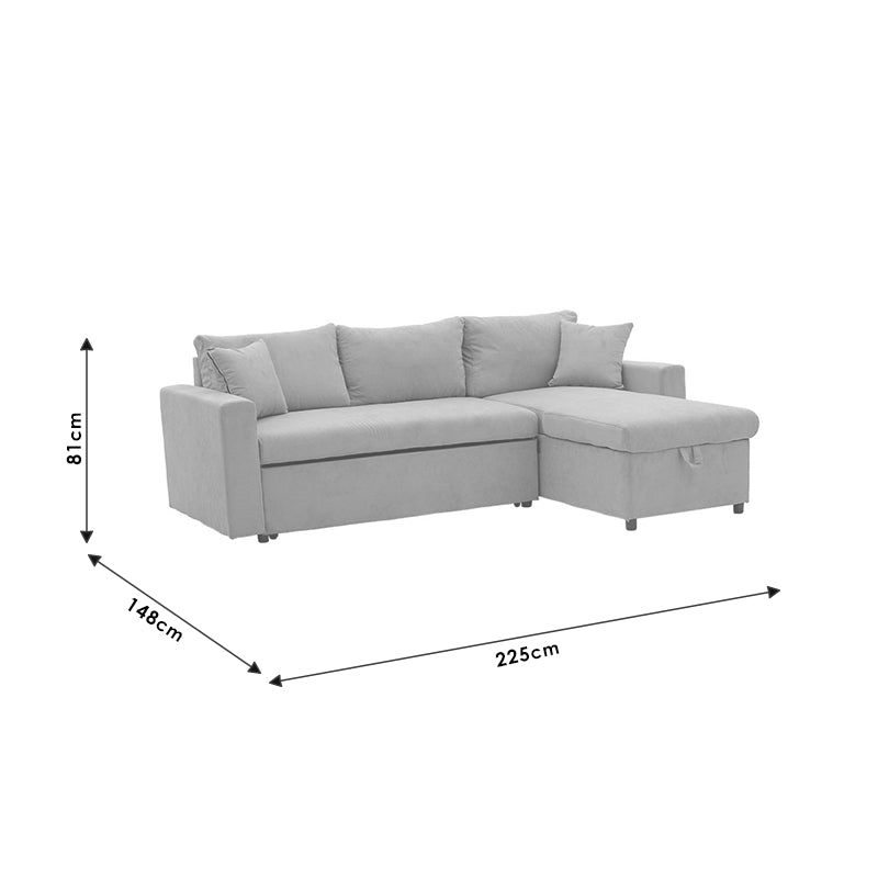 Ъглов диван двулицев Llilian плат сив 225x148x81см