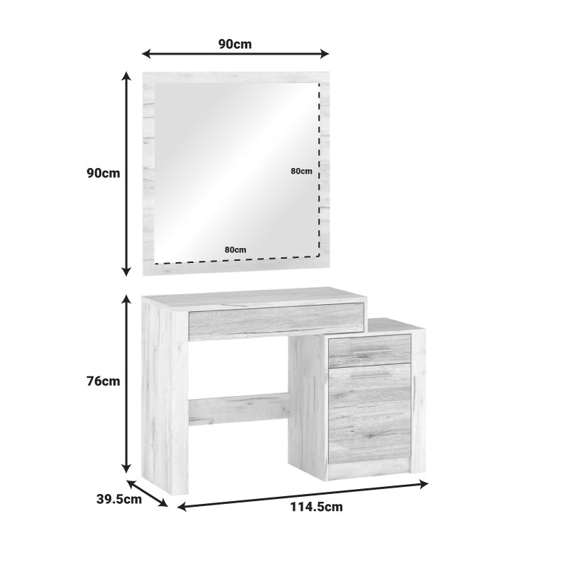 Тоалетка с огледало Neruda бял античен дъб 114.5x39.5x76см