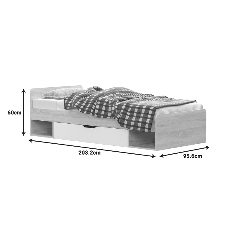 Letto единично легло с чекмедже в дъб - бял нюанс 90x200см