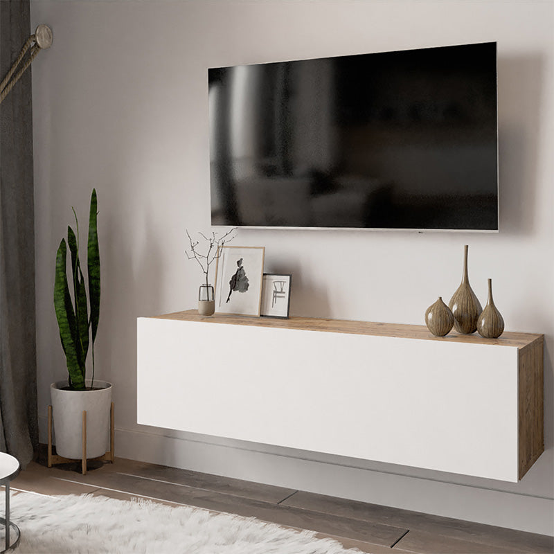 ТВ Шкаф  SERIT в цвят бяло-дъб 100x31,5x29,5см