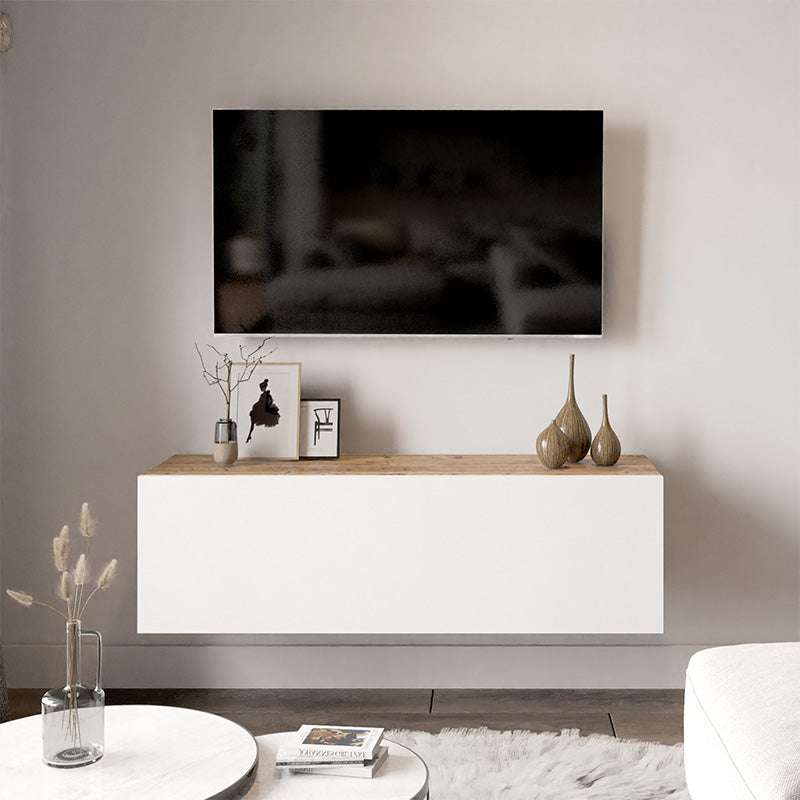 ТВ Шкаф  SERIT в цвят бяло-дъб 100x31,5x29,5см