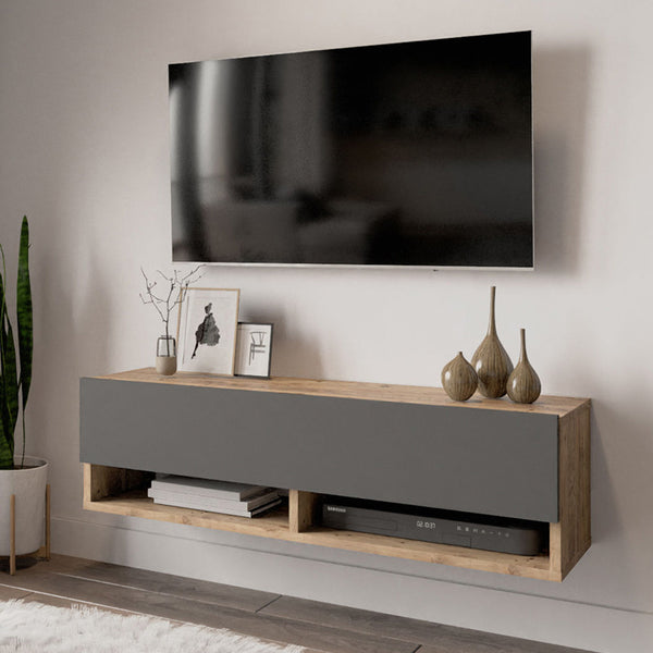 Стенен тв шакф ROSCOE с рафт цвят антрацит-дъб 100x31,5x29см