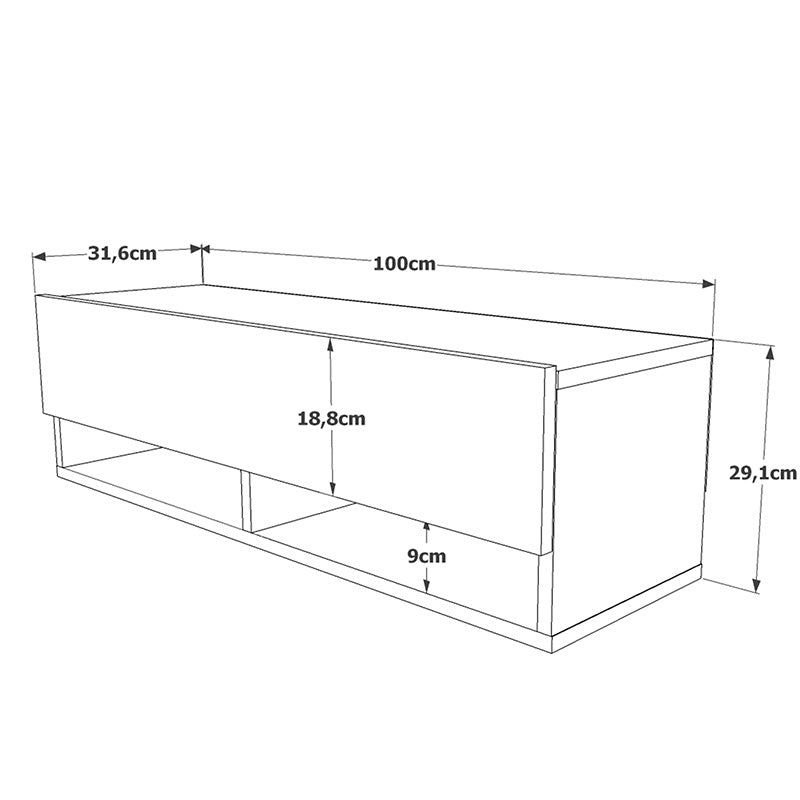 Стенен тв шкаф ROSCOE бял дъб 100x31.5x29.5cm