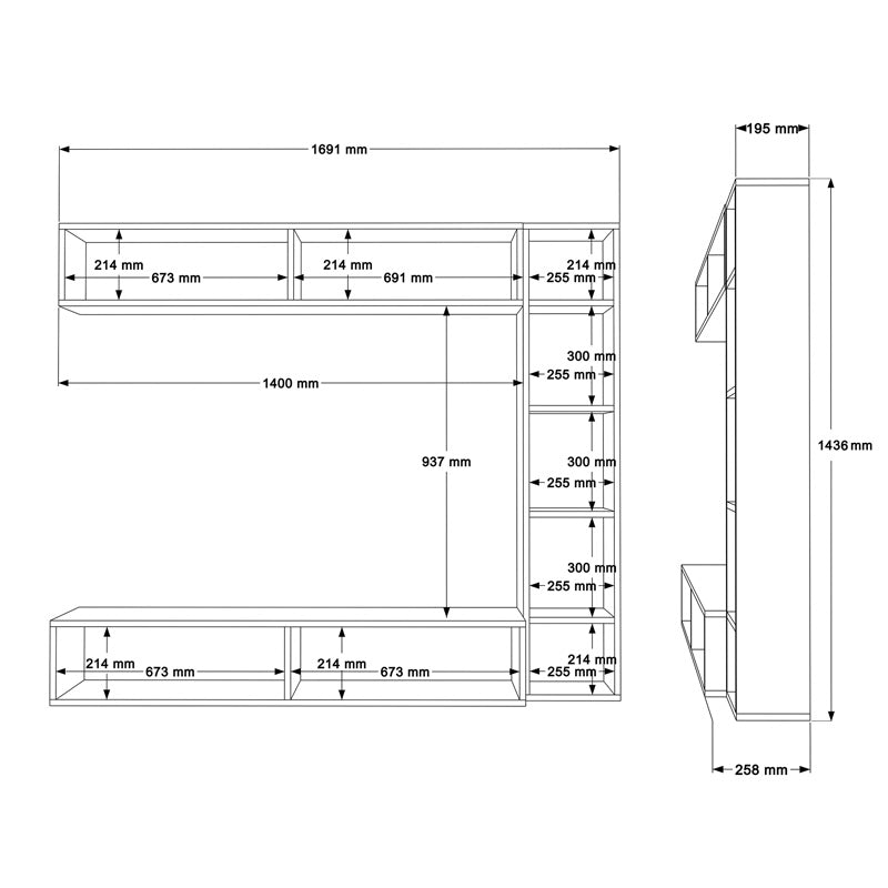 Compo холна гарнитура за стена в естествен бял нюанс 169.10x25,8x143.5cm