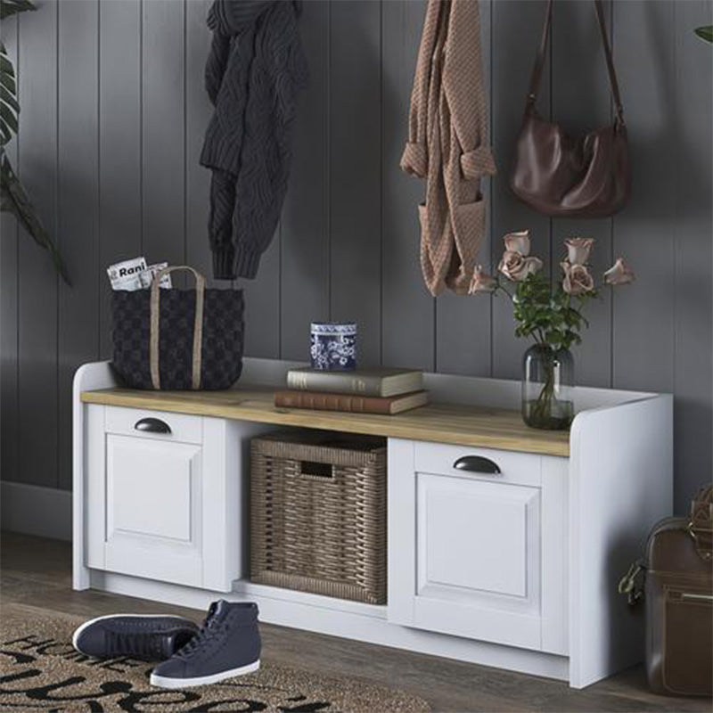 Пейка с шкаф за обувки Arthur I 8 чифта бяло-орех 120x40x45см