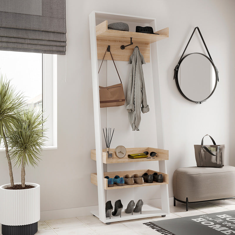 Мебели за входно антре Sciove в бяло-естествен нюанс 70x40x200см