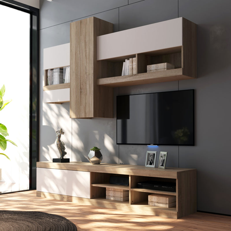 Комплект за хол Torania  цвят сонома-бял, 185x37x145 см