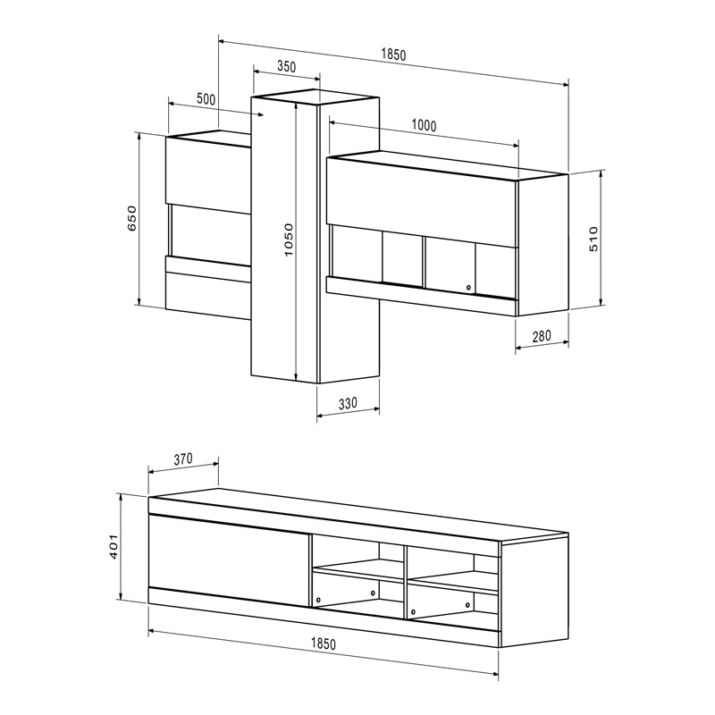 Комплект за хол Torania  цвят сонома-бял, 185x37x145 см