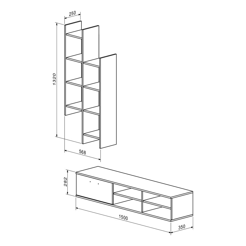 Комплект хол Sarona  дъб, 150x35x160 см
