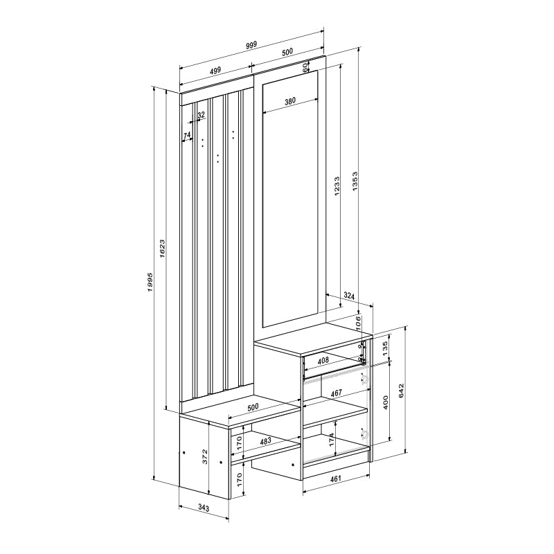 Входен модул с огледало citra sonoma 100x34.3x199.5см