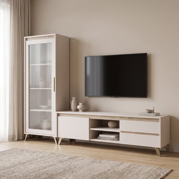 Комплект за хол BELKA  крем с цвят дъб 210x45x152.6см