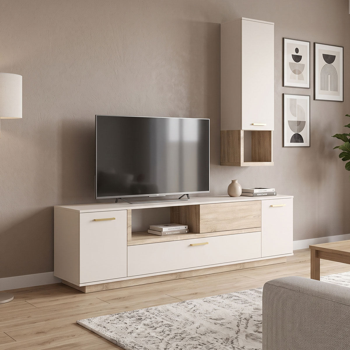 Комплект за хол norda крем с цвят дъб 187x40x58.4см