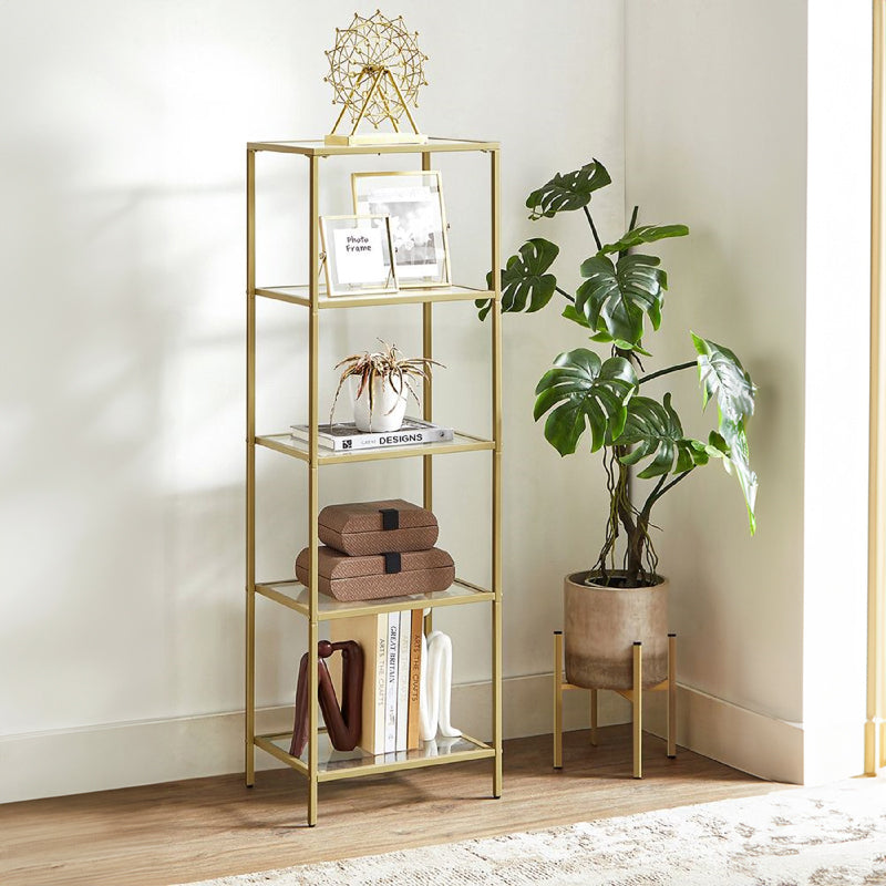 Метален рафт със стъклена повърхност Letus в златист нюанс 40x30x125см