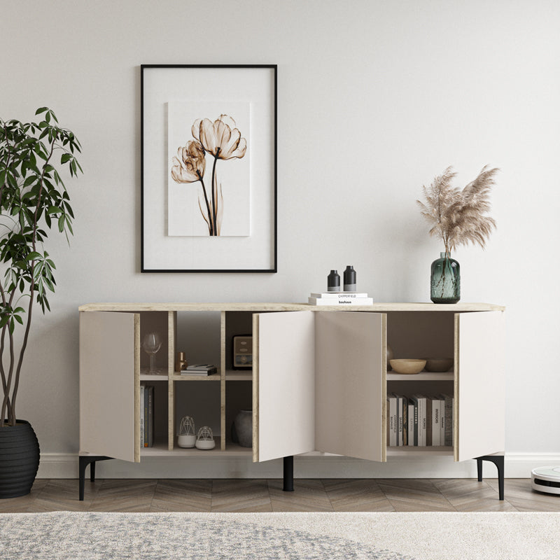 Бюфет Vetine в сиво-бежов цвят и мраморна повърхност 180x45x80см