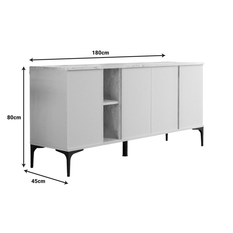 Бюфет VETINE в сиво-бежов цвят и мраморна повърхност 180x45x80см