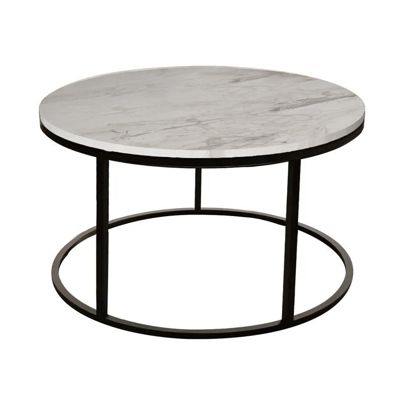 Холна маса Sikele с бял мраморен плот и черни метални крака, диаметър 60x40 см