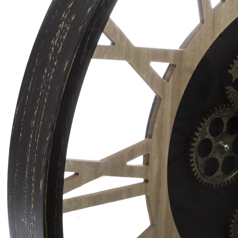 Стенен часовник Paul черно-естествен метал-мдф Д57х6см