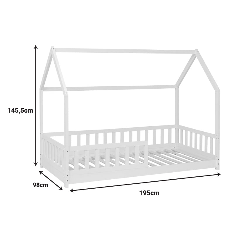 Детско легло Sleepy тип Монтесори бор в бял цвят за матрак  90x190см