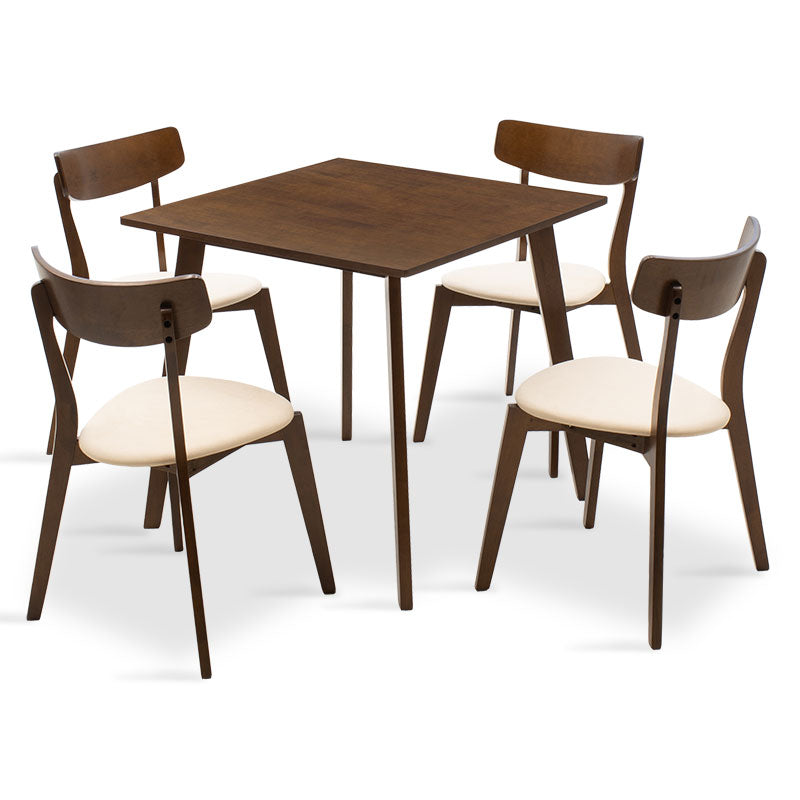Трапезен комплект BENSON-TOTO 5бр. 80x80x75см в цвят орех - бежов плат
